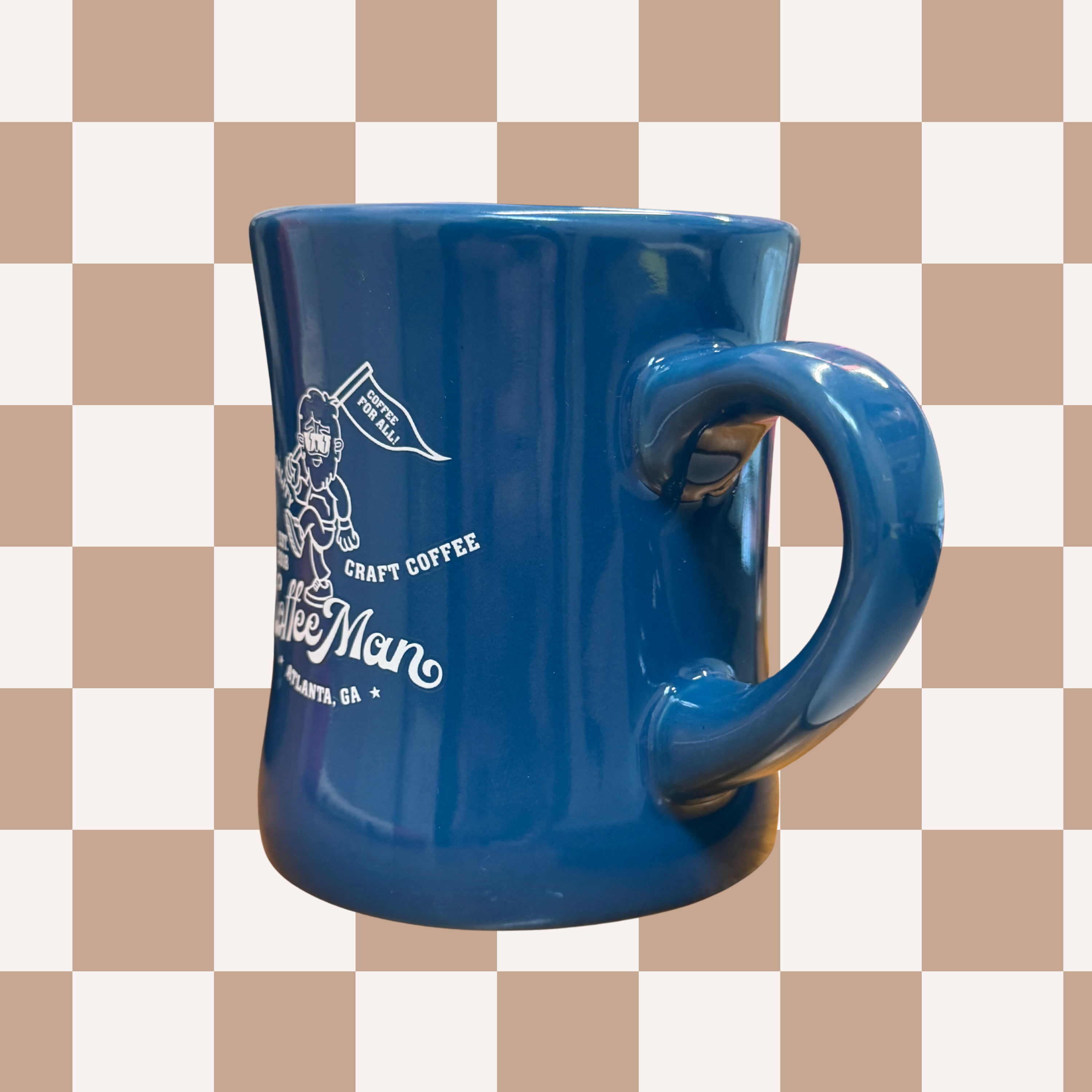 Blue Diner mug with a white logo 