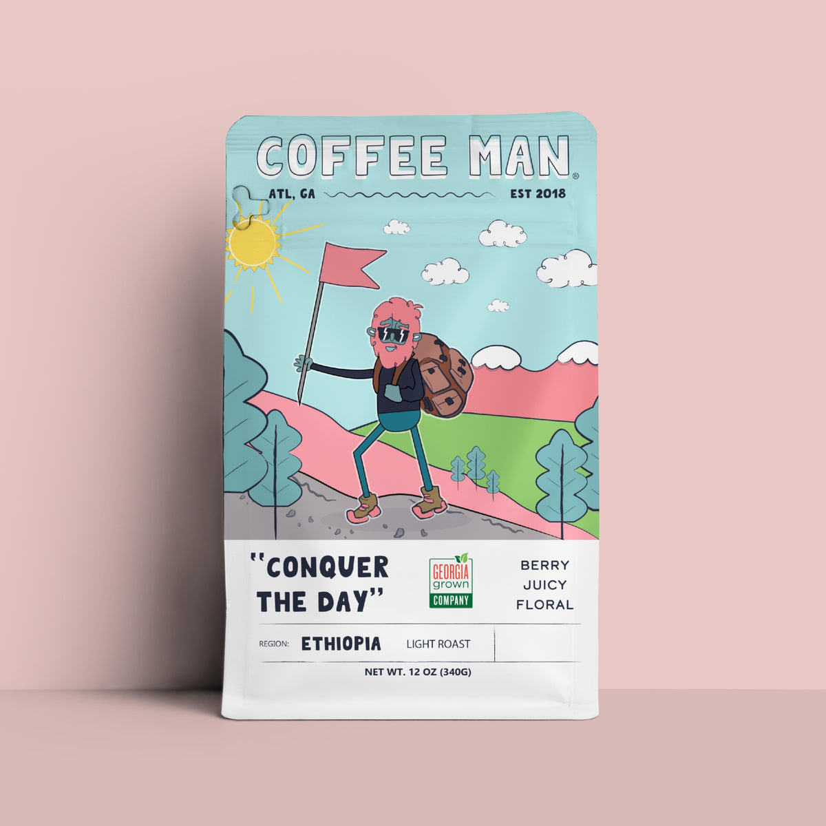 Conquer The Day Ethiopian Light Roast Coffee 12oz Bag 