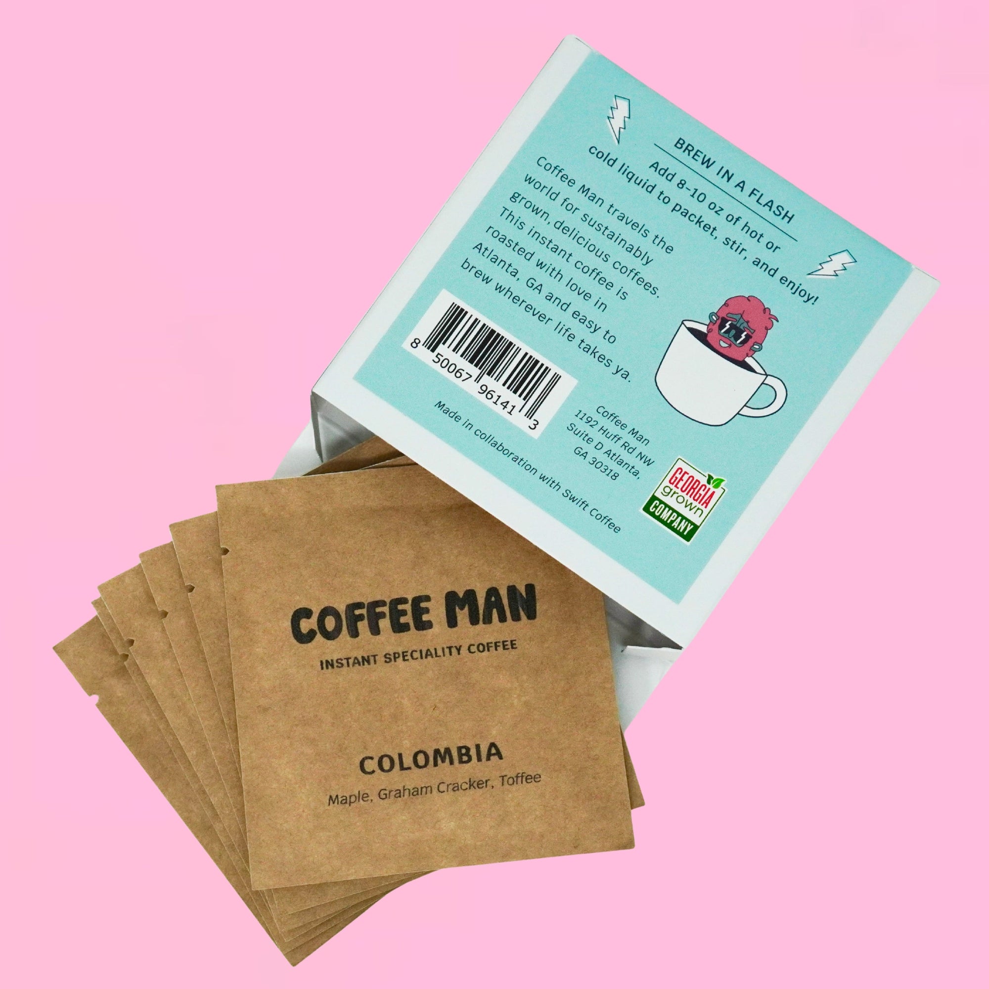 Specialty Instant Coffee opened box with 6 packets inside 