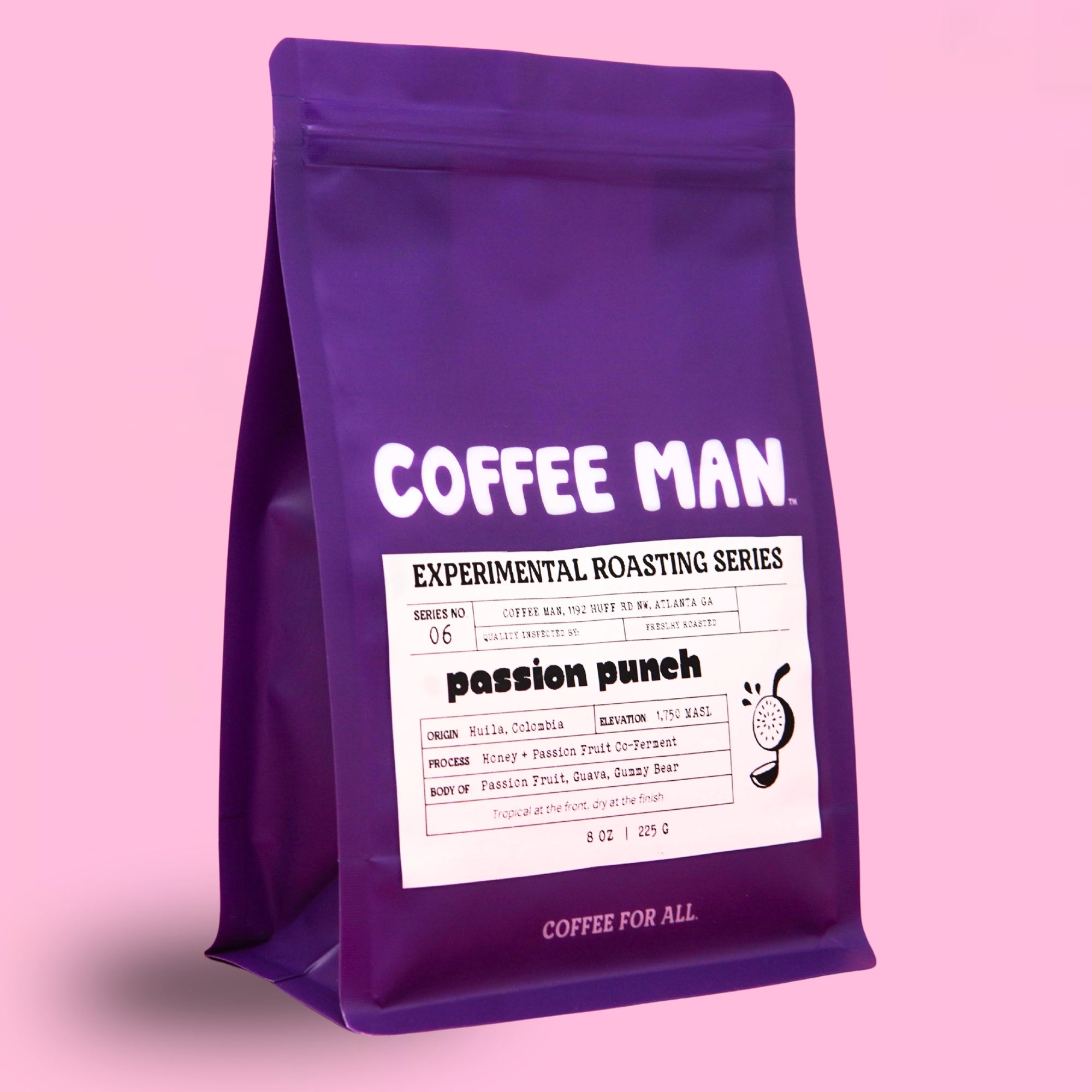 passion fruit coferment colombian light roast coffee bag from coffee man
