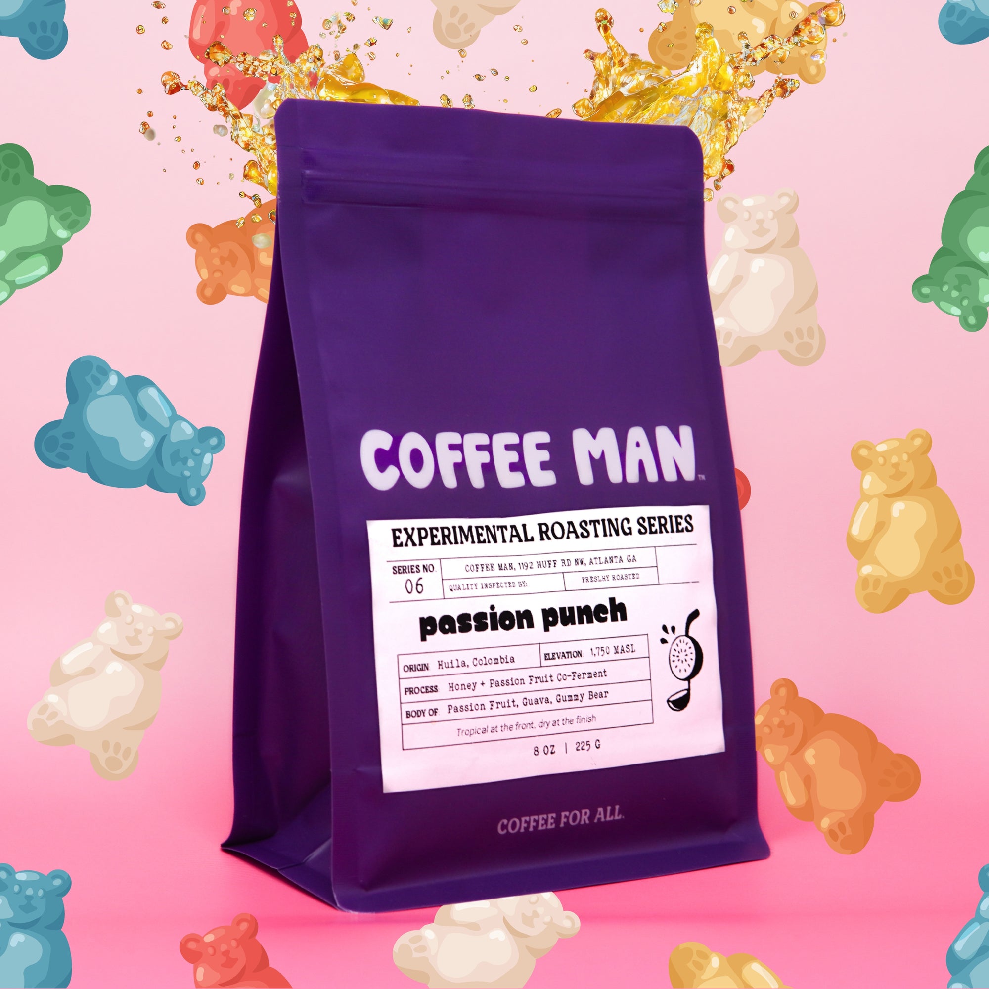 passion fruit coferment colombian light roast purple coffee bag from coffee man 